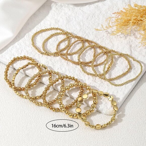 Beaded Bracelet Set Women Gold Tone Stackable Fashion Jewelry Trendy Layerings - Picture 4 of 7